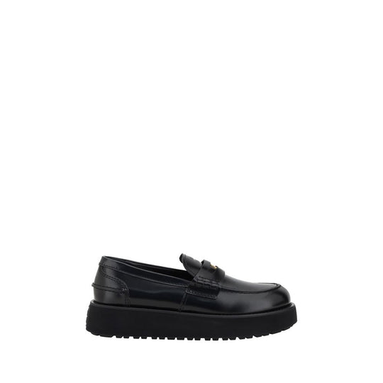 Black leather platform loafer from Miu Miu Leather Loafers collection for stylish comfort