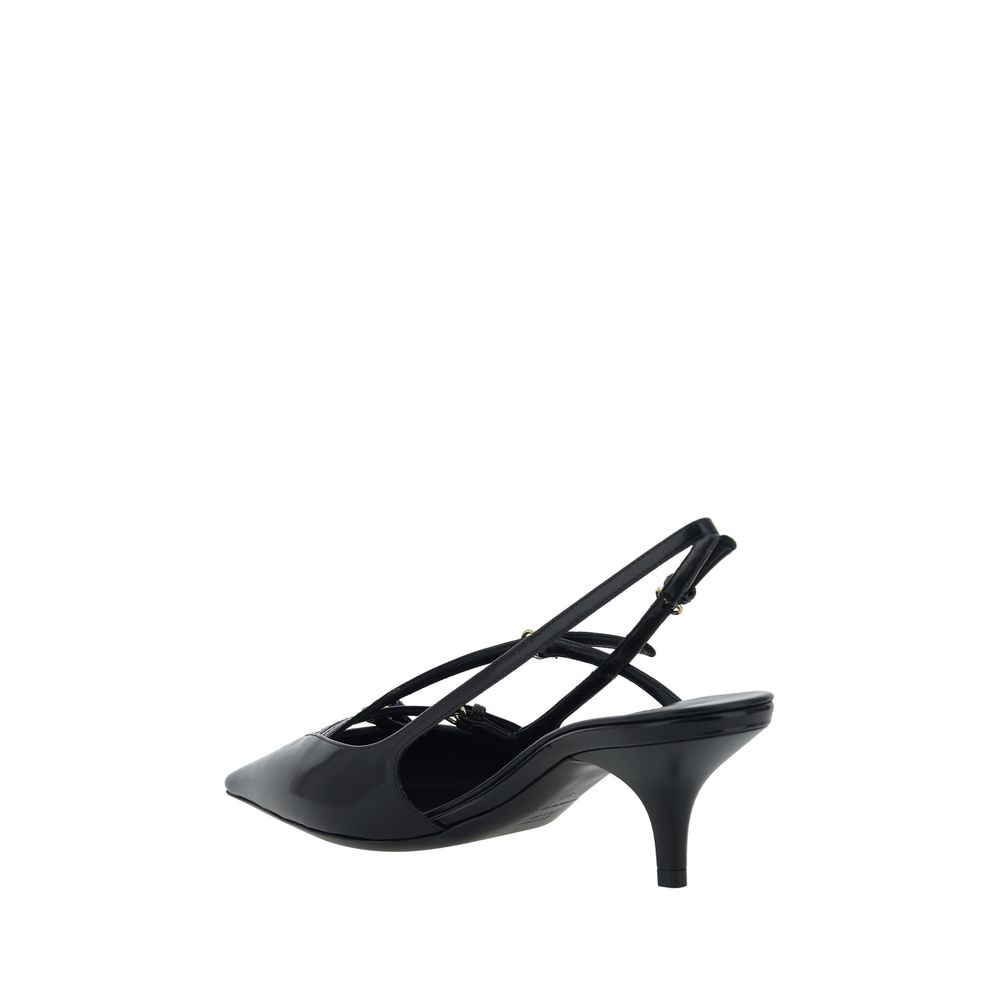 Black patent leather slingback heel from Miu Miu Pumps offers style and elegance