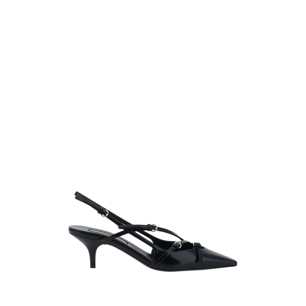 Black leather kitten heel Miu Miu Pumps showcasing elegant design and style