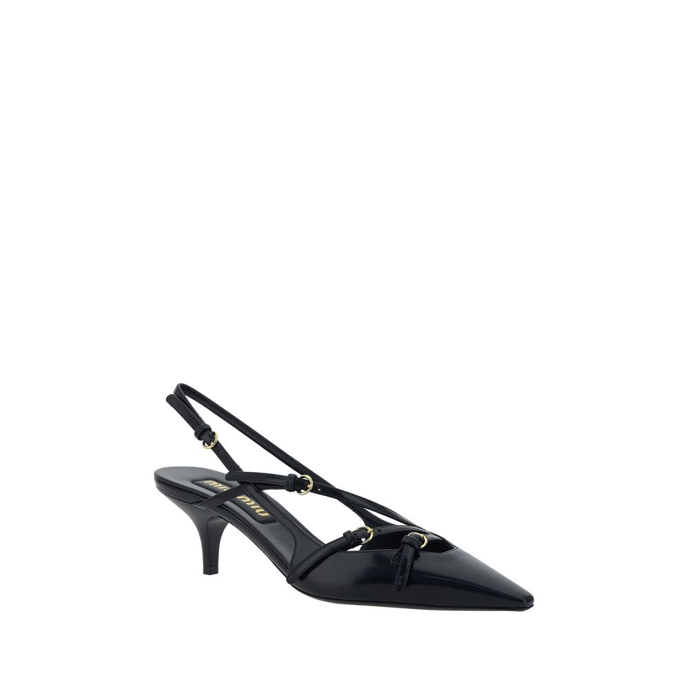 Black pointed-toe slingback heel from Miu Miu Pumps for stylish footwear choices