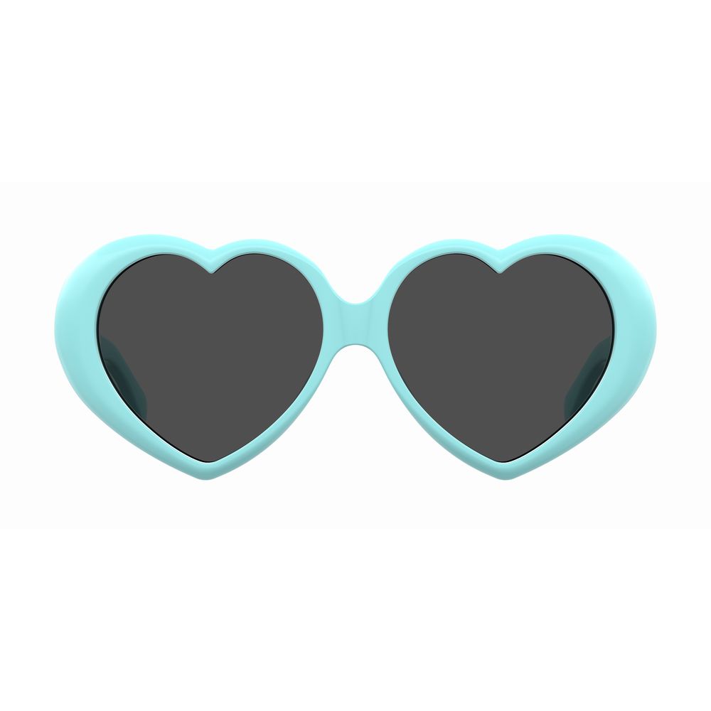 Heart-shaped Moschino Blue Injected Sunglasses with dark lenses and stylish lens bridge temple