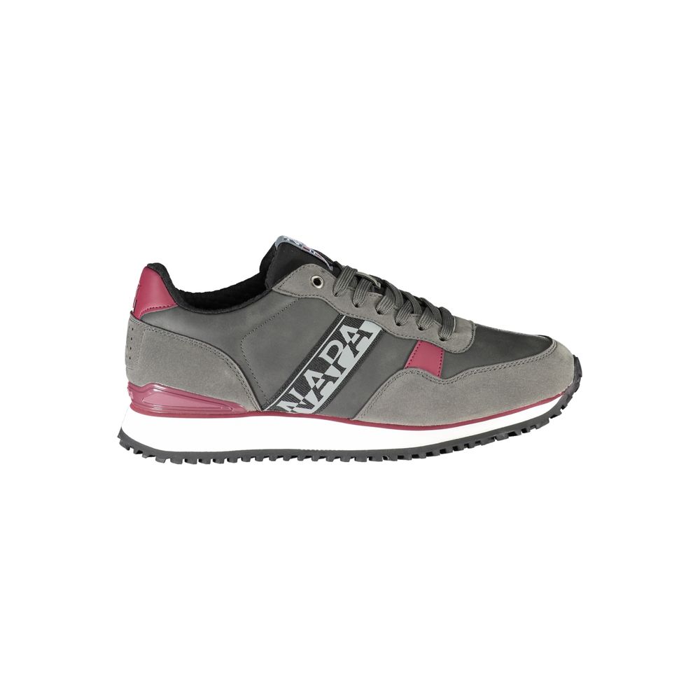 Gray and burgundy Napapijri Elegant Gray Lace-Up Sneakers with Contrast Accents