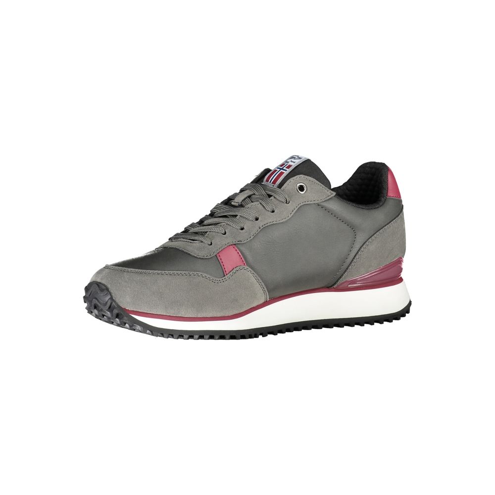 Gray and burgundy running shoe from Napapijri Elegant Gray Lace-Up Sneakers collection