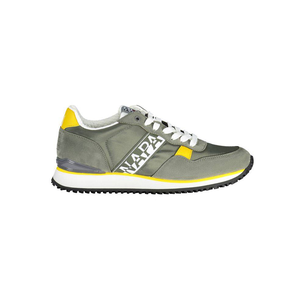 Gray and yellow athletic shoe from Napapijri Green Polyester Men Sneaker collection