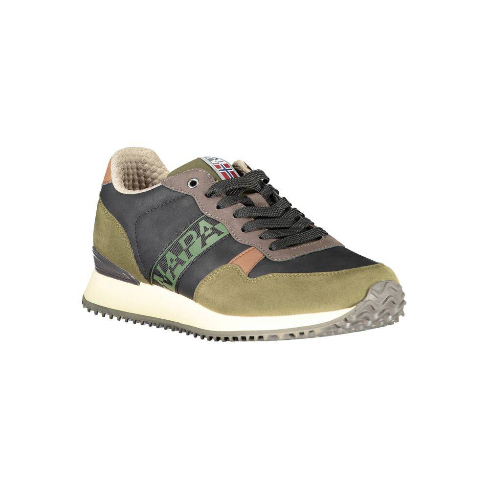 Napapijri Green Polyester Men Sneaker in olive green and black colors