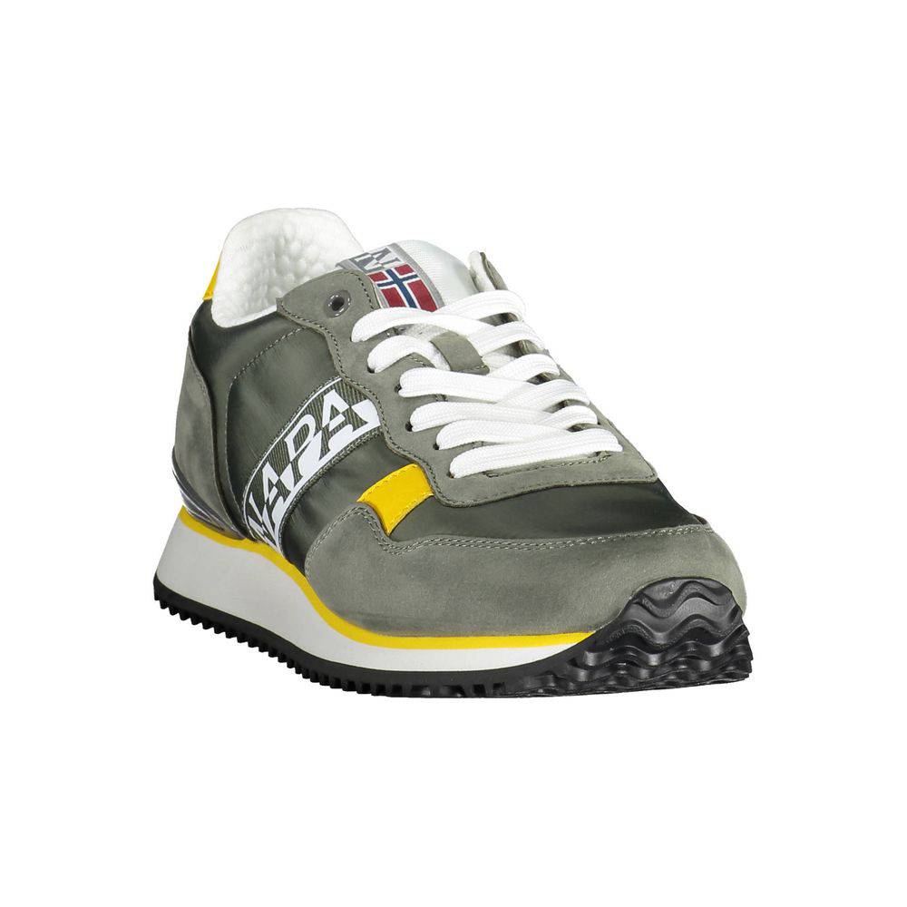 Gray and green Napapijri athletic shoe with white laces for men