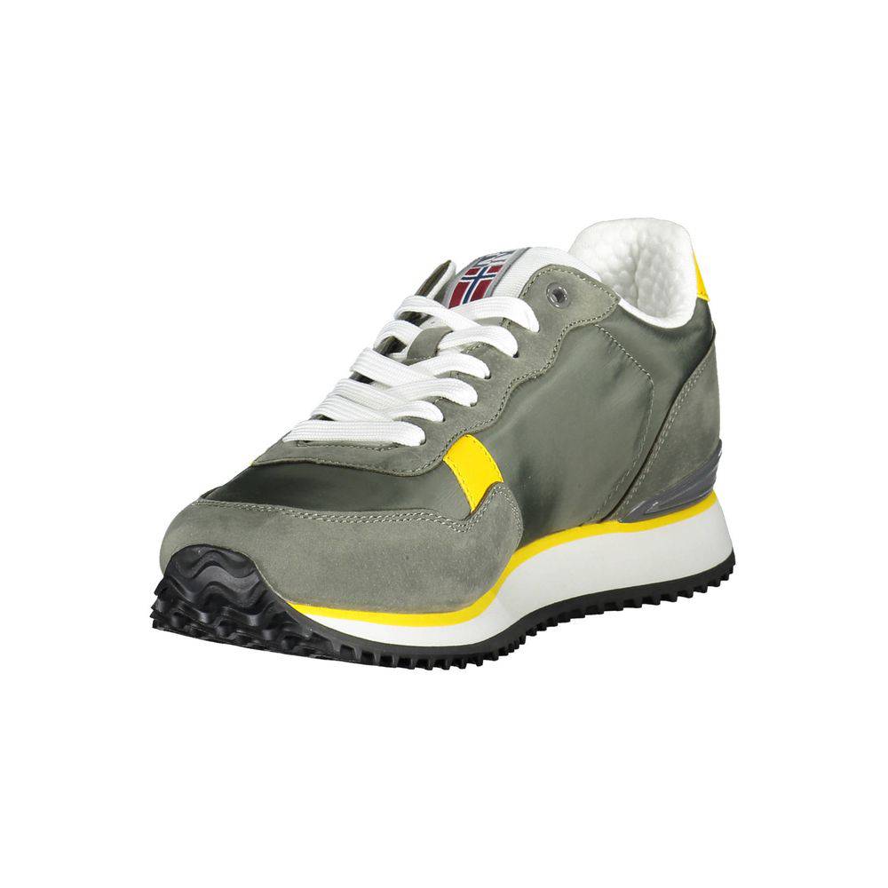 Gray and yellow athletic shoe from Napapijri Green Polyester Men Sneaker collection