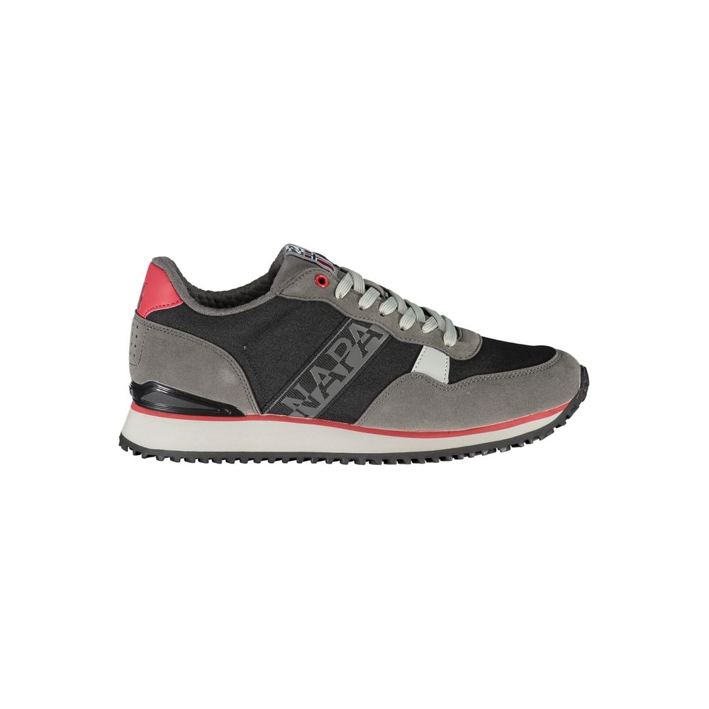 Gray and black athletic shoe from Napapijri Sleek Black Lace-Up Sport Sneakers