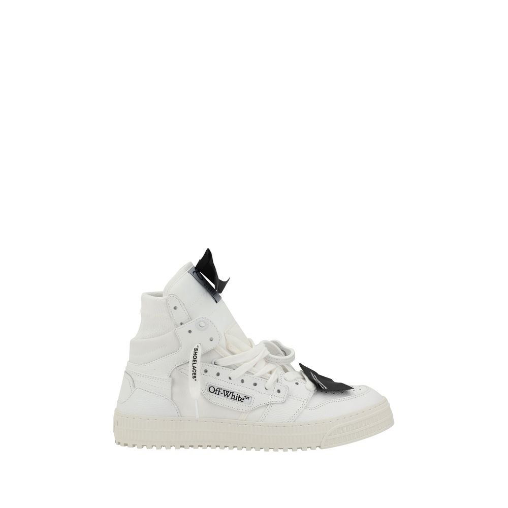 White high-top Off-White 3.0 Off Court Sneakers with black accents for stylish wear