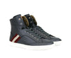 Dark Grey Calf Leather Hi Top Sneaker With Red Beige
