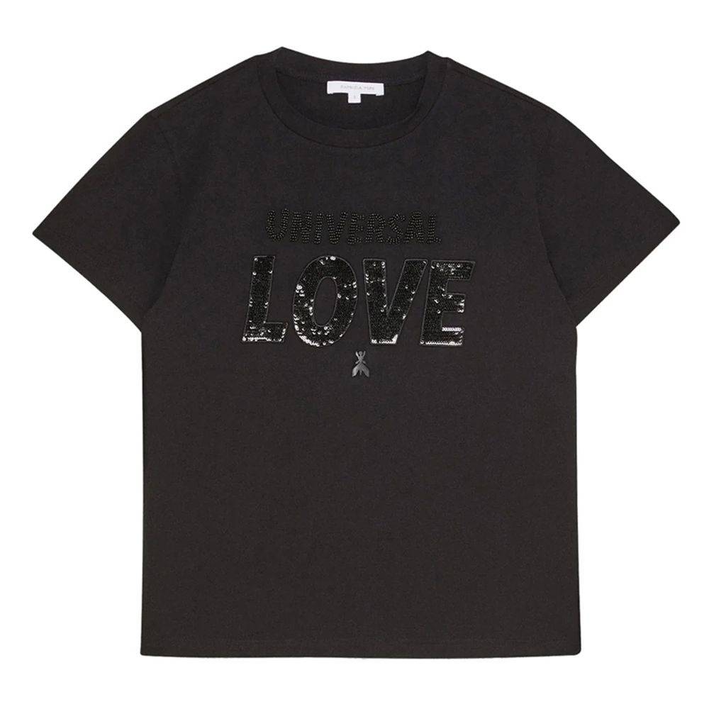 Patrizia Pepe Chic Rhinestone Embellished Black Cotton Tee - ACCEXO