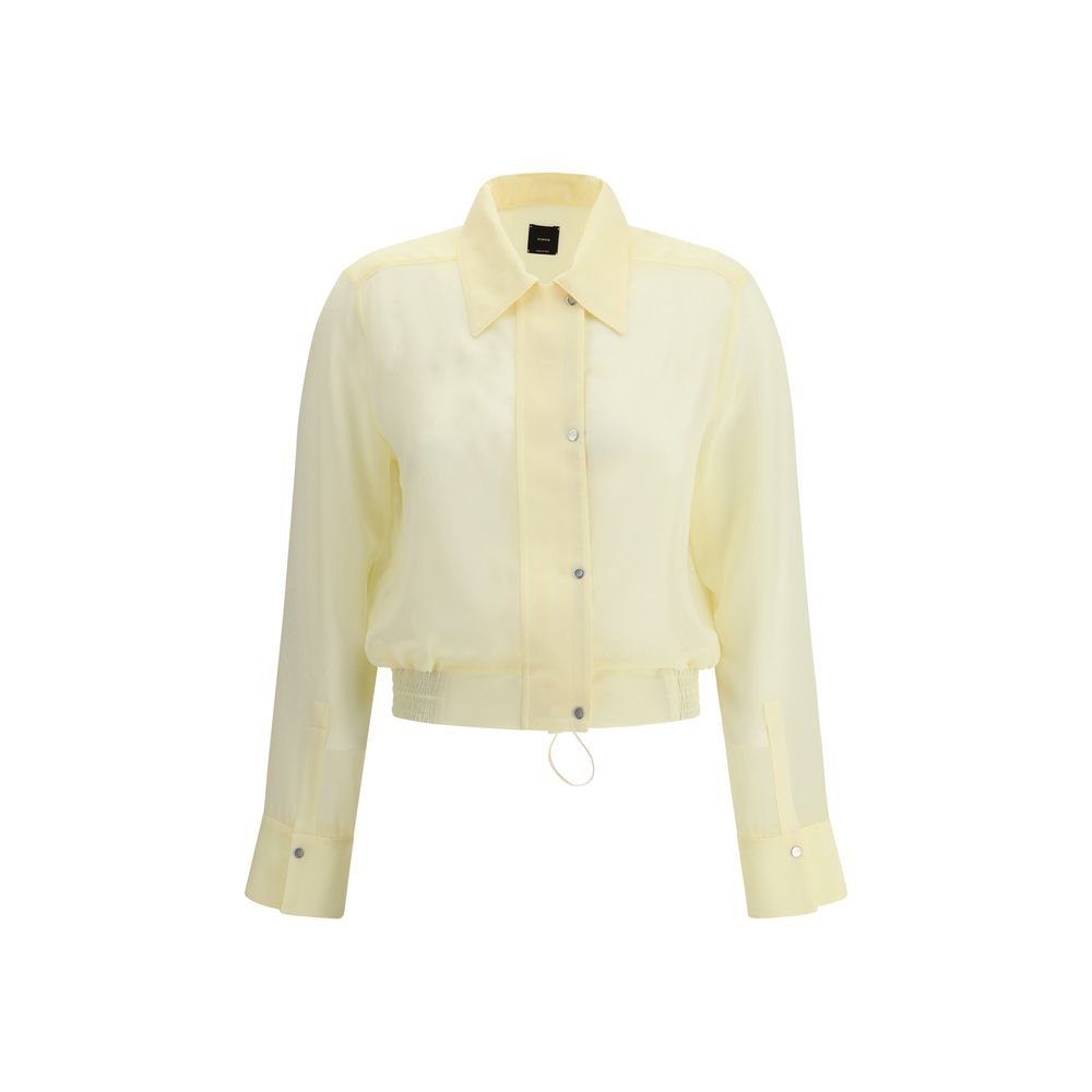 PINKO Cropped Shirt in pale yellow, featuring long sleeves and a button-down design