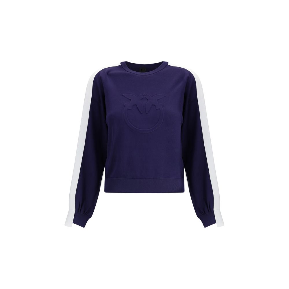 Navy blue PINKO Logo Sweater with white sleeve stripes for stylish comfort