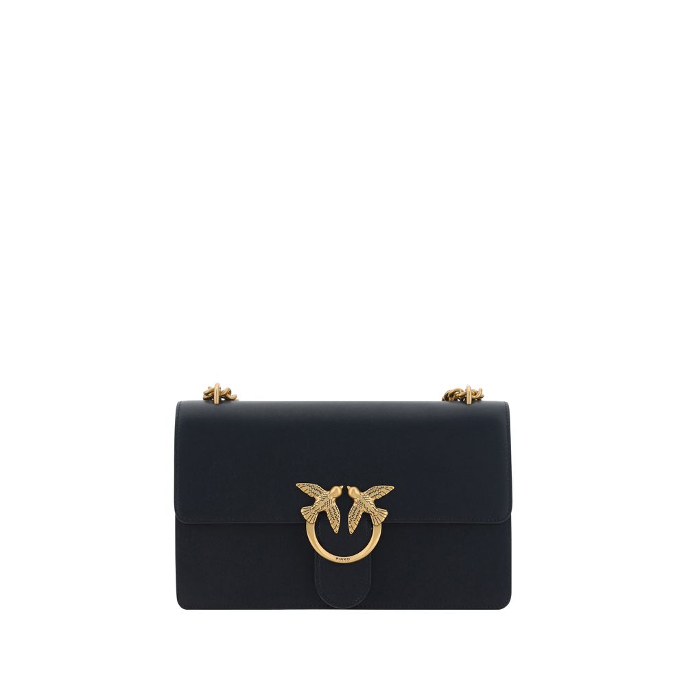 Black leather PINKO Love Shoulder Bag with gold hardware for stylish elegance