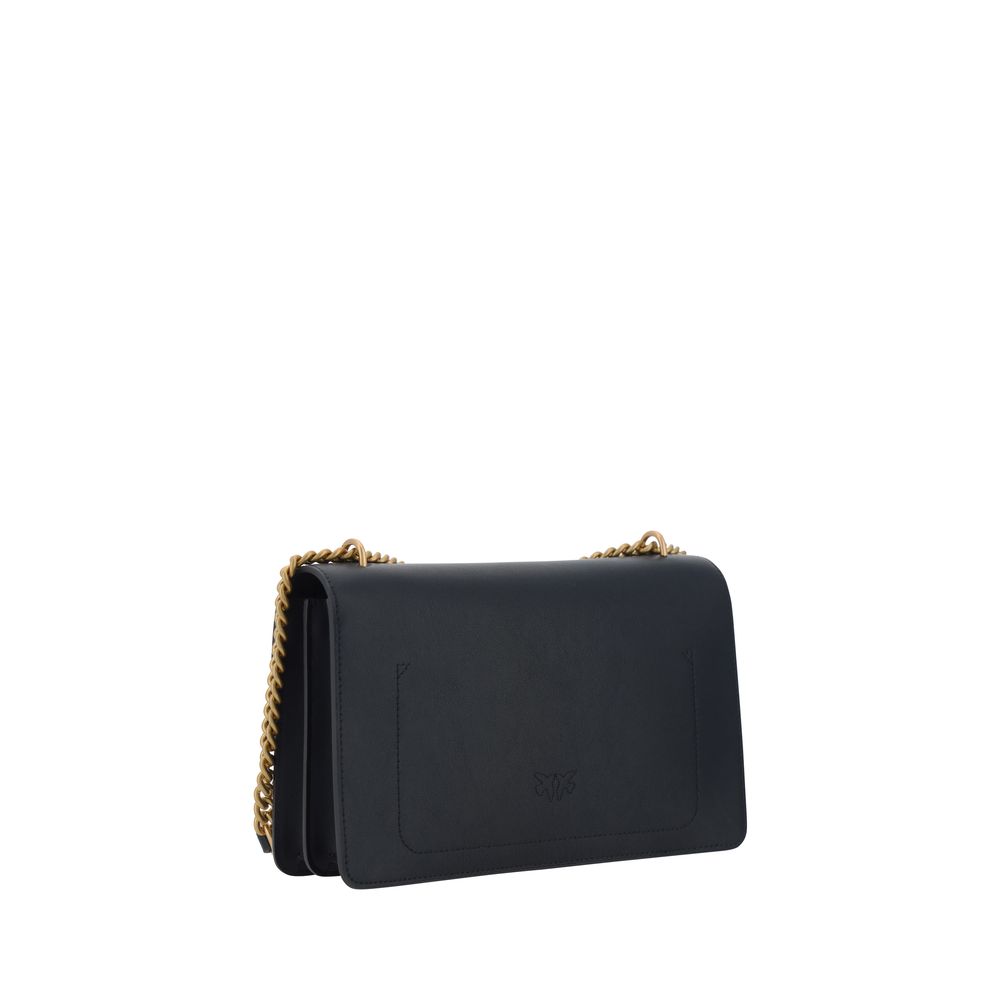 Black leather PINKO Love Shoulder Bag with gold chain detail for stylish elegance