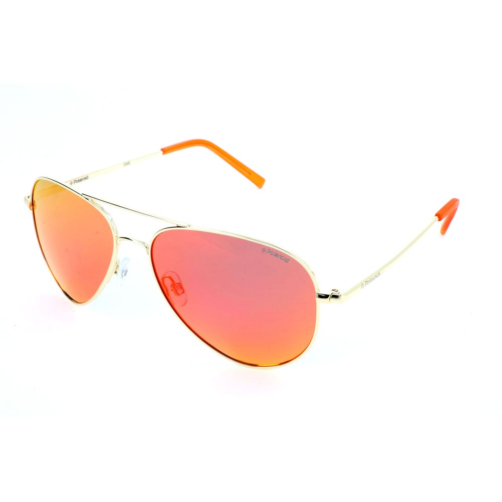 Polaroid Gold Metal Sunglasses featuring aviator frame with orange lenses and lens bridge temple