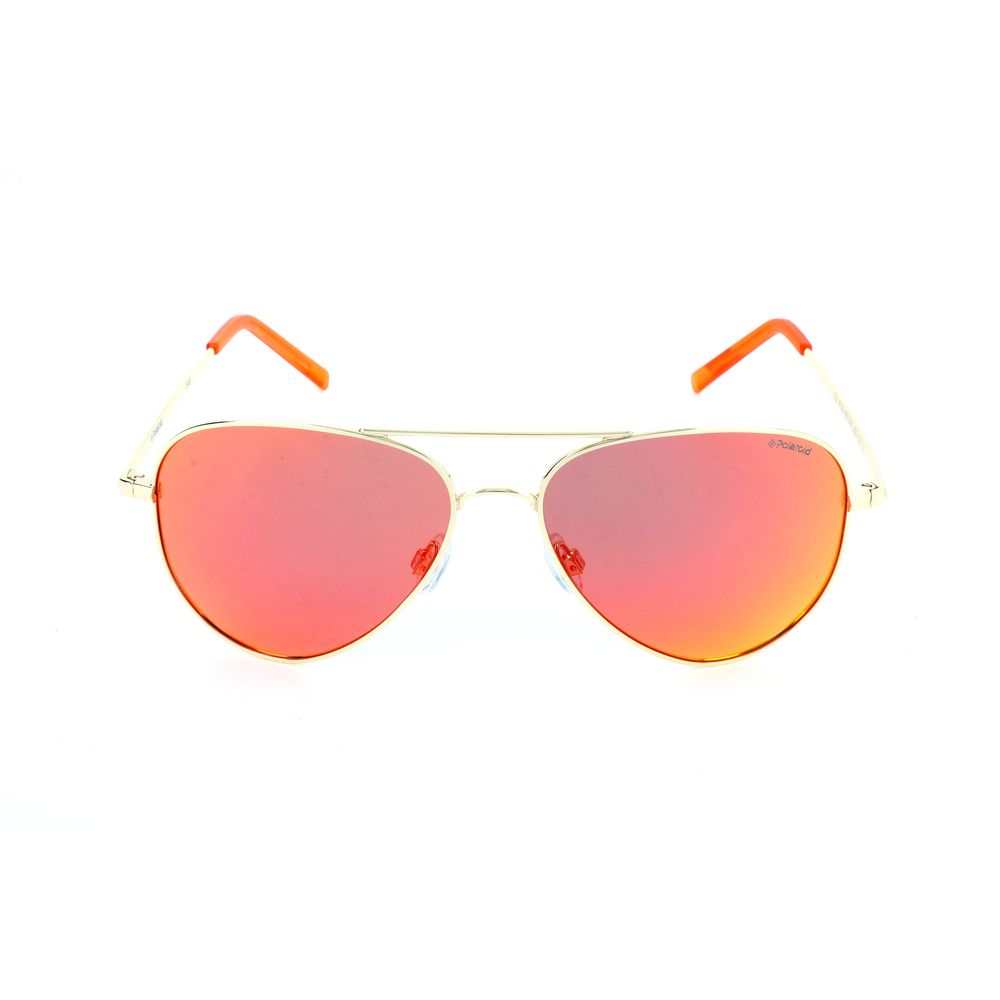 Polaroid Gold Metal Sunglasses featuring aviator style with red lenses and gold accents