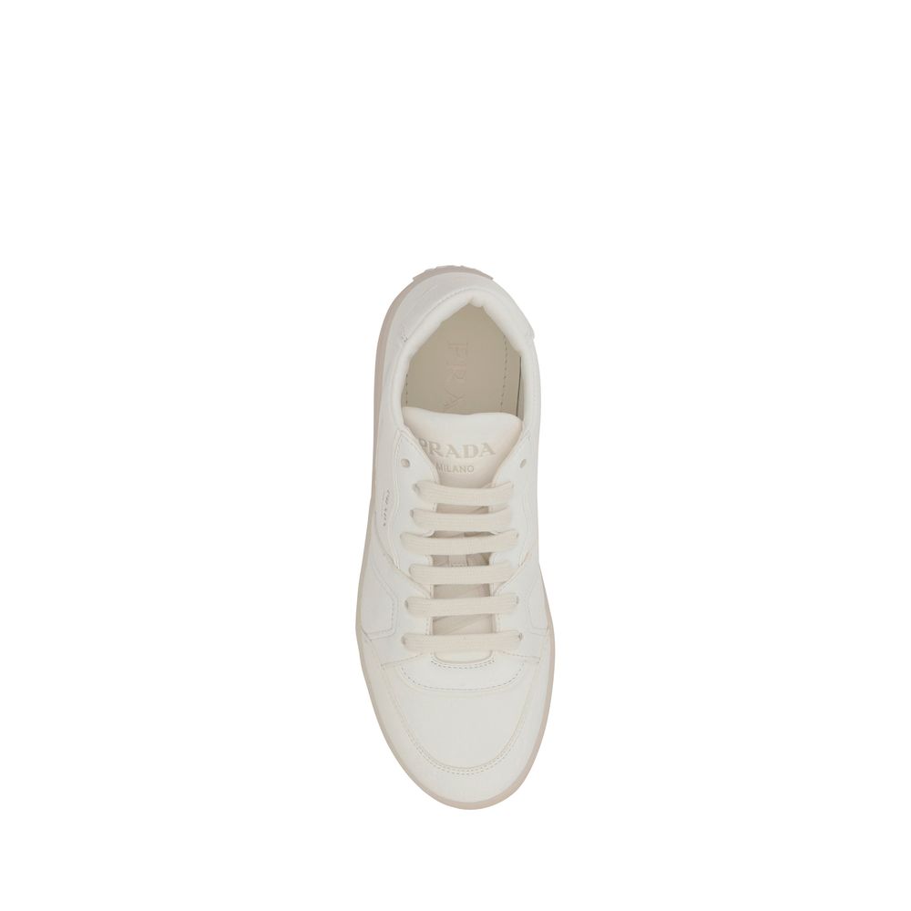 White leather sneaker from Prada Leather Sneakers collection, perfect for stylish casual wear