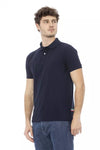 Elegant Blue Cotton Polo with Chic Embroidery