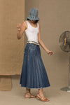 Chic Blue Denim Pleated Skirt