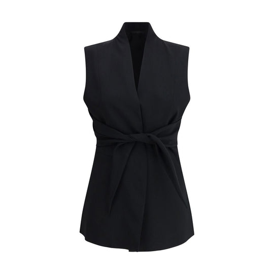 Sleeveless black wrap vest from Rick Owens Wool collection for stylish layering