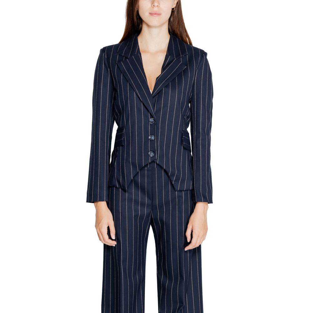 Rinascimento Blue Polyester Suit showcasing a stylish pinstripe design for men