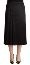 Elegant High Waist Midi Black Skirt