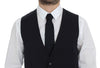Gray Striped Wool Silk Dress Vest Gilet