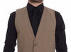 Beige Cotton Slim Fit Button Front Dress Vest