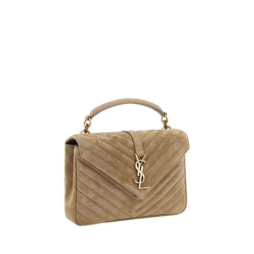 Beige suede Saint Laurent College handbag showcasing luxury and style