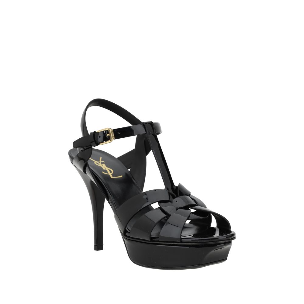 Black patent leather platform sandal from Saint Laurent Tribute Sandals collection