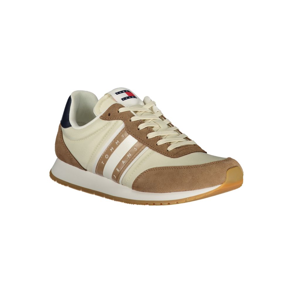 Tommy Hilfiger Beige Leather Men Sneaker showcasing stylish design and comfort