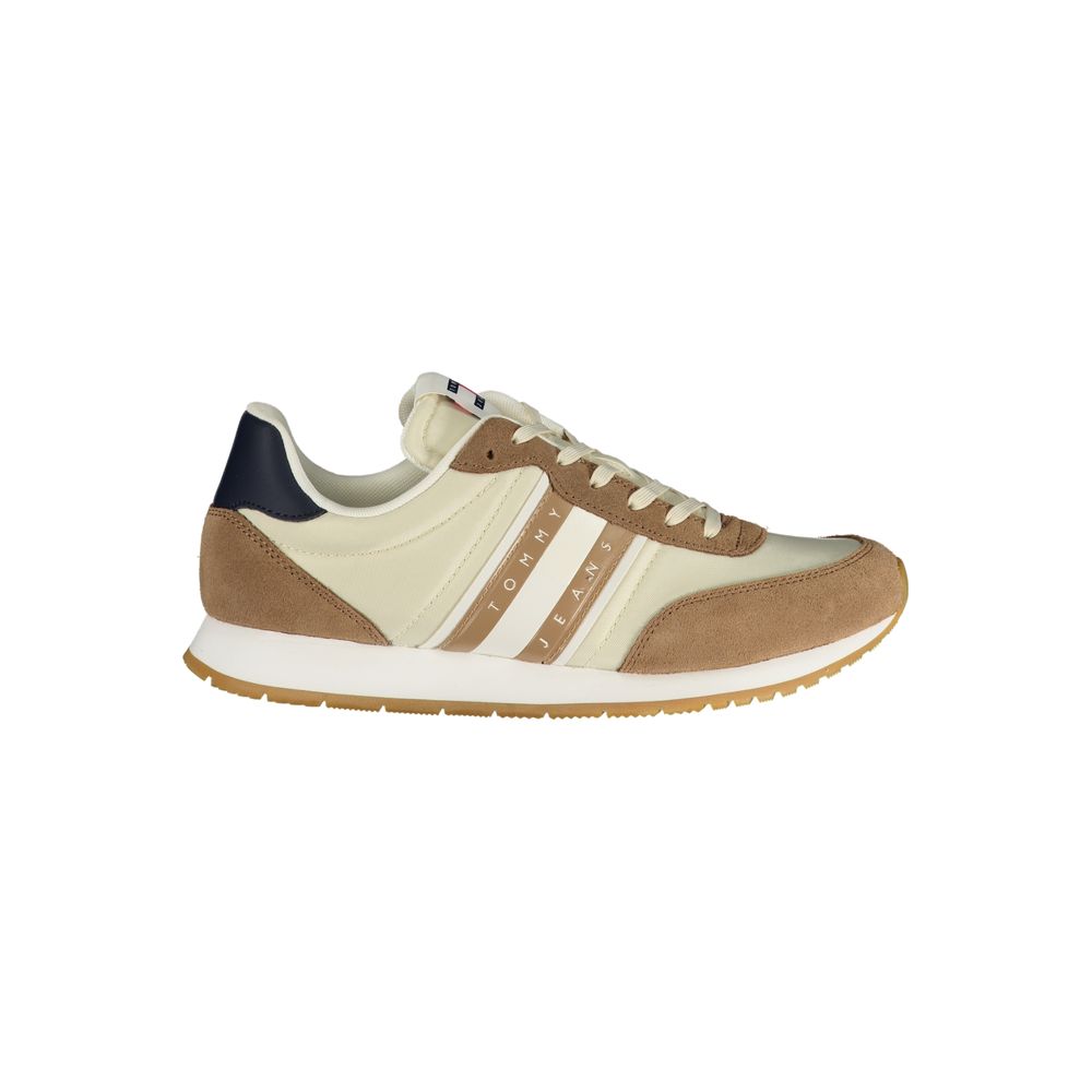 Beige leather men sneaker from Tommy Hilfiger in stylish brown and beige design