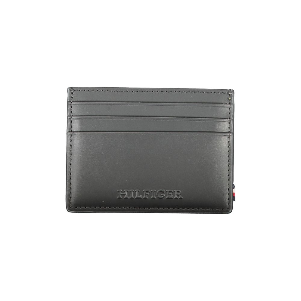 Gray leather card holder in Tommy Hilfiger Black Leather Wallet for stylish organization