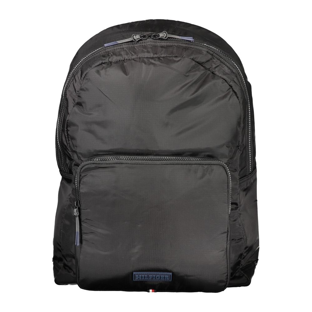 Tommy Hilfiger Black Nylon Backpack displayed on a plain background