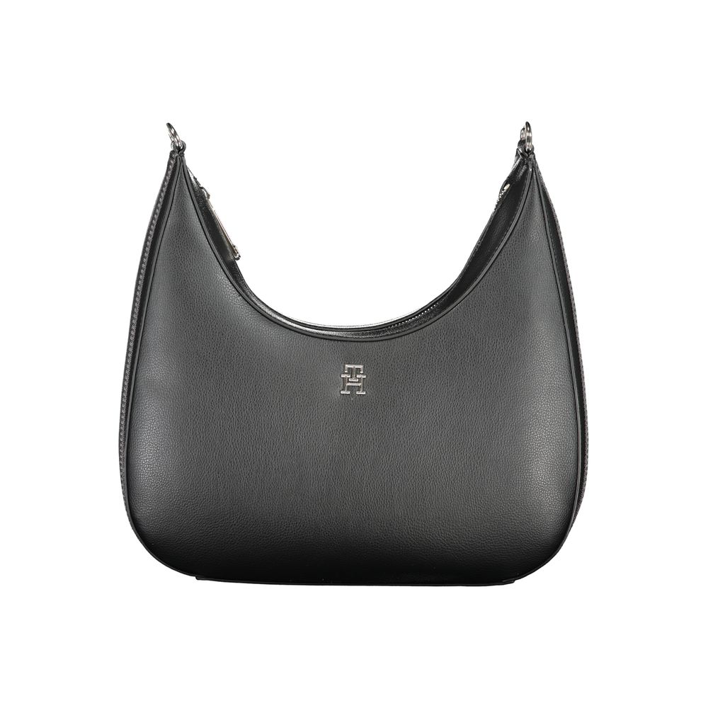 Tommy Hilfiger Black Polyester Handbag, stylish black leather hobo bag for modern fashion