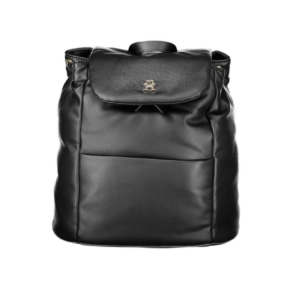 Black faux leather Tommy Hilfiger black polyester women backpack for stylish storage