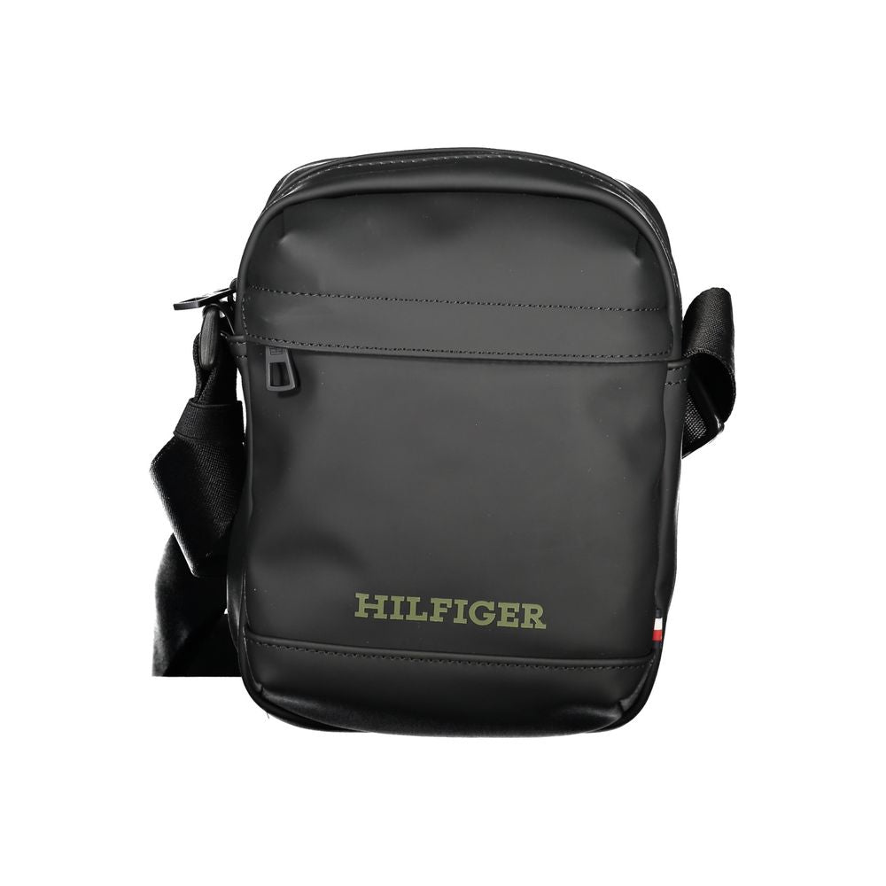 Tommy Hilfiger black polyethylene shoulder bag showcasing sleek design and versatility