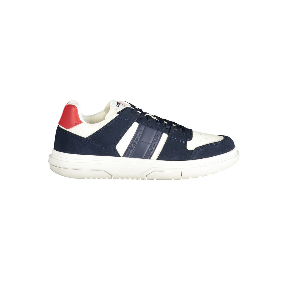 Navy and white sneaker with red heel from Tommy Hilfiger Blue Leather Men Sneaker