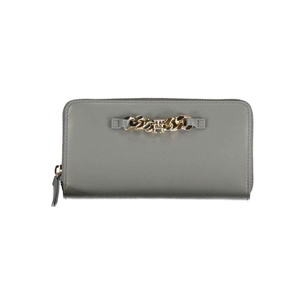 Gray Tommy Hilfiger Chic Polyethylene Compact Wallet with gold chain detail