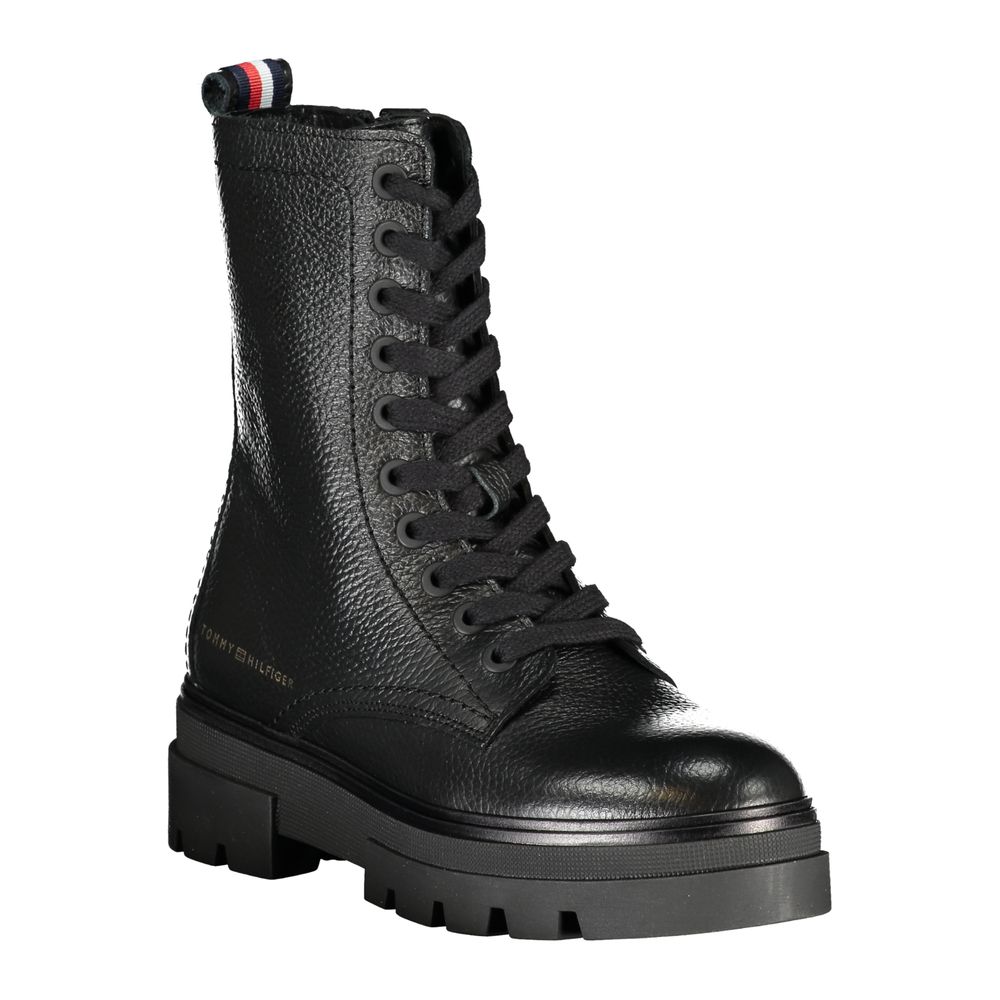 Tommy Hilfiger Elegant Black Laced Boots with Side Zip - EU36/US6