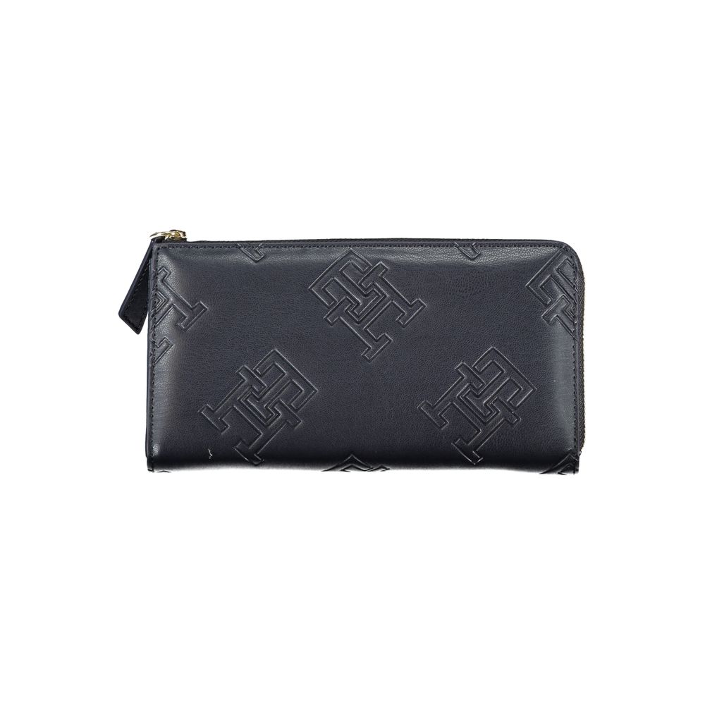 Black leather wallet with embossed logo pattern from Tommy Hilfiger Elegant Blue collection