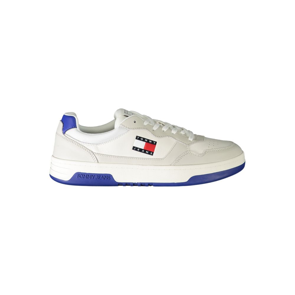 Tommy Hilfiger white leather men sneaker with blue accents for stylish comfort