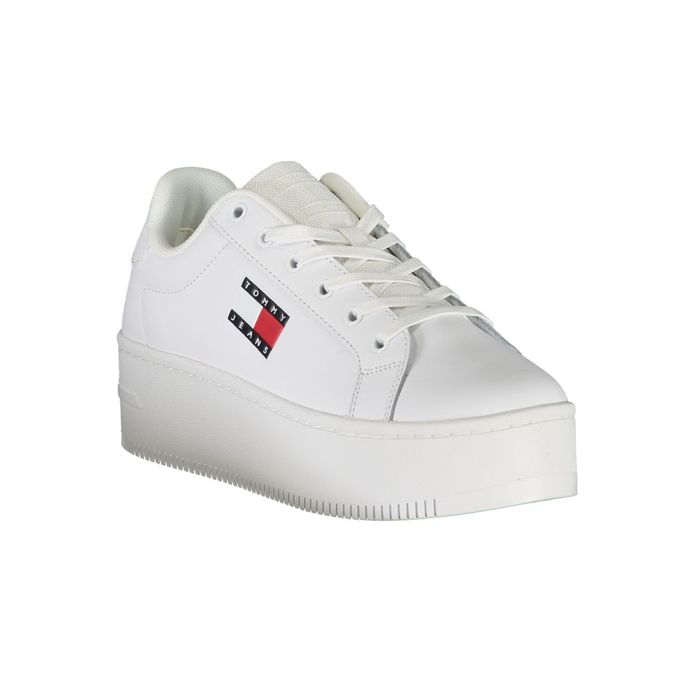 Tommy Hilfiger White Polyester Sneaker with a stylish white platform design