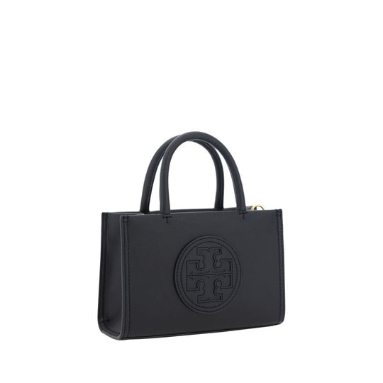 Black leather tote bag from Tory Burch Ella Mini Handbag collection