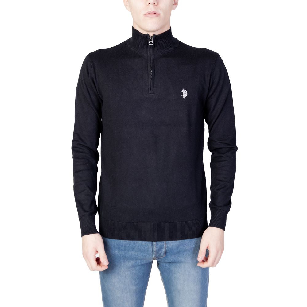 Men’s black quarter-zip sweater from U.S. Polo Assn, made of soft black cotton