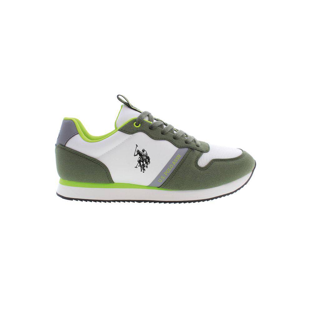 Green and white U.S. Polo Assn. sneaker for men, made from durable polyester