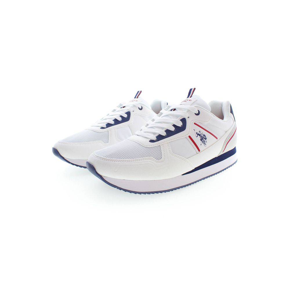 White U.S. POLO ASSN. sneakers with navy and red accents for men