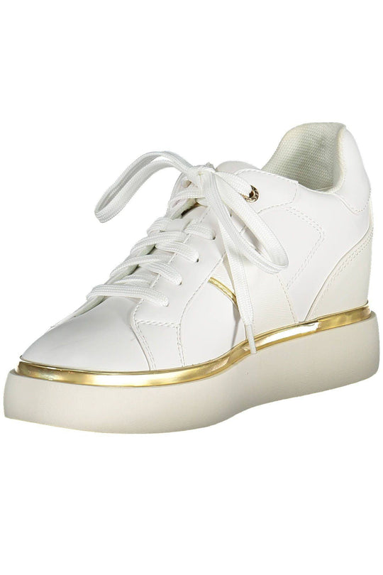 White U.S. Polo Assn. women sneaker with gold trim, perfect for stylish casual wear