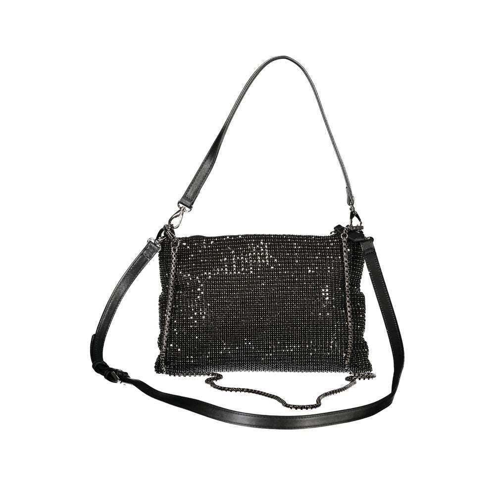 Black mesh shoulder bag showcasing Valentino Bags black polyester women handbag with rhinestone details